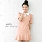lovemark - Contrast-Collar Ruffle-Hem Top