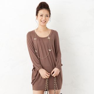 Long-Sleeve Ruched-Side Dress