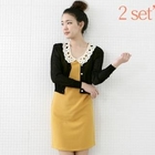 lovemark - Set: Cropped Cardigan + Eyelet Collar Dress