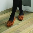 Nongli - Genuine Leather Bow-Accent Fringed Flats