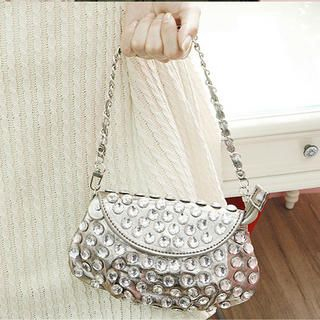 Rhinestone Detail Clutch with Chain Strap