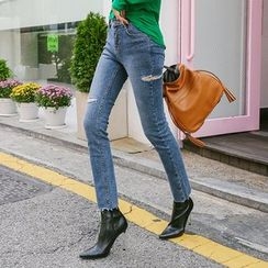 DABAGIRL - Distressed Washed Slim-Fit Jeans DABAGIRL - Distressed Washed Slim-Fit Jeans