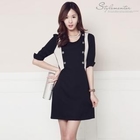 Stylementor - Elbow-Sleeve Buttoned Dress