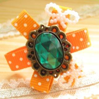 Hand made Elegant green diamond with orange spot cotton ring Hand made Elegant green diamond with orange spot cotton ring