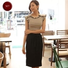 ode' - Set: Frilled Stripe Top  + Waist Tie Pleated Skirt