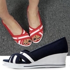 Karasinkko - Striped Strap Peep-Toe Wedges