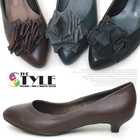 Marcella - Genuine Leather Kitten Heels with Detachable Rosette