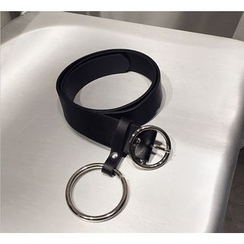 Cocoma - Faux Leather Skinny Belt with Hoop Accent Cocoma - Faux Leather Skinny Belt with Hoop Accent