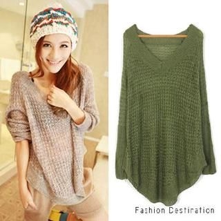 V-Neck Loose-Knit Sweater