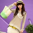 59 Seconds - Lace-Hem Striped Top