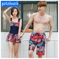 Sunset Hours - Matching Couple Print Swimdress / Men Swim Shorts Sunset Hours - Matching Couple Print Swimdress / Men Swim Shorts
