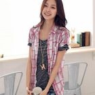 OrangeBear - Elbow-Sleeve Striped T-Shirt