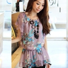 Tokyo Fashion - Floral Flutter-Sleeve Chiffon Top