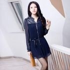 HuaYuZhiLu - Faux-Leather Panel Pleated Shirtdress