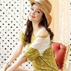Tokyo Fashion - Set: Lace Panel Bow-Print Top + Heart Necklace