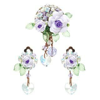 Unique romantic lilac rose clip-on earrings & brooch set Unique romantic lilac rose clip-on earrings & brooch set