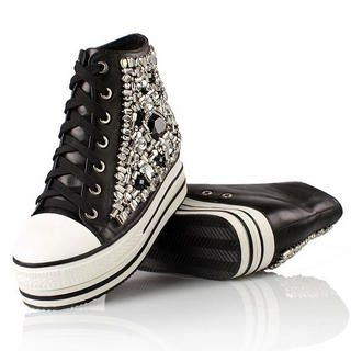 Genuine Leather Jeweled High-Top Sneakers