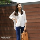 DRESSEE - Tab-Sleeve Asymmetric-Hem Chiffon Blouse