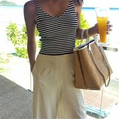 LIPHOP - V-Neck Sleeveless Striped Top LIPHOP - V-Neck Sleeveless Striped Top