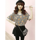 Dodostyle - Lace Trim Striped Top