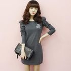 Dodostyle - Sharp-Shoulder Rhinestone Accent Dress