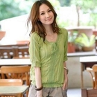 Tokyo Fashion - Elbow-Sleeve Lace-Trim Pintuck Top