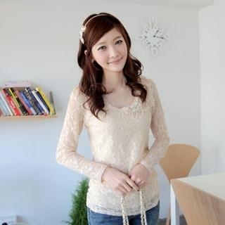 Jeweled Rosette Accent Lace Top