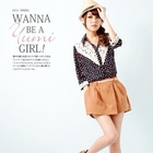 YUMI - Lace-Accent Dotted Blouse