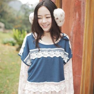 Short-Sleeve Lace-Trim Cropped Top