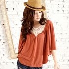 Tokyo Fashion - Lace Neckline Flutter Sleeve Top