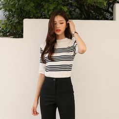 BONGJA SHOP - Round-Neck Stripe Knit Top BONGJA SHOP - Round-Neck Stripe Knit Top