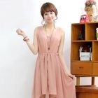Soneed - Drawstring-Waist Asymmetric-Hem Dress