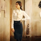 TIARA - Jeweled Bow-Accent Satin Blouse