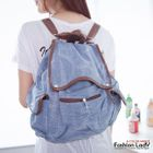 Fashion Lady - Faux-Leather Trim Denim Backpack