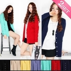 HARU - Set: Cable-Knit Cardigan + Short-Sleeve T-Shirt