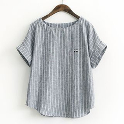 Rosadame - Striped Short-Sleeve Blouse Rosadame - Striped Short-Sleeve Blouse