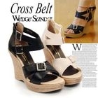 ganzi - Cross Strap Buckled Wedge Sandals