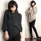 Closhoe - Cowl-Neck Asymmetric Hem Knit Top
