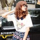 Ando Store - Contrast-Collar Girl Print Top