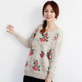 V-Neck Floral Sweater