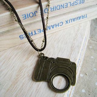 Vinatge Camera Leather Short Necklace
