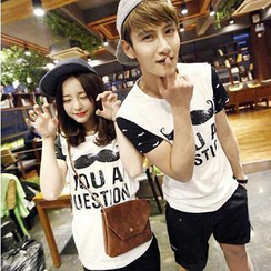 Evolu Fashion - Short-Sleeved Moustache Print Couple T-Shirt Evolu Fashion - Short-Sleeved Moustache Print Couple T-Shirt