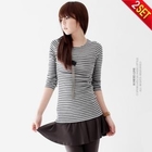 Soneed - Set: Striped Top + Skirt Overlaid Leggings