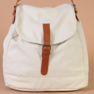 Faux-Leather-Buckled Canvas Backpack Faux-Leather-Buckled Canvas Backpack