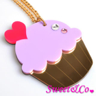 Sweet & Co. - Sweet&Co. XL Mirror Purple Cupcake Gold Necklace