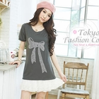 Tokyo Fashion - Rhinestone-Bow Lace-Hem Dress