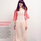 Ando Store - Set: Patterned Panel Dress + Scalloped-Trim Cardigan