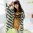 OrangeBear - Striped Hooded Zip Cardigan