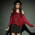 PUFFY - Set : Cut-Out Shoulder Knit Top + Polka Dot Tank Dress