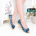 Grace Candy - Peep-Toe Bow-Accent Printed Flats